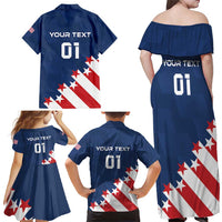 Custom USA Soccer Family Matching Off Shoulder Maxi Dress and Hawaiian Shirt Play To Win - Wonder Print Shop