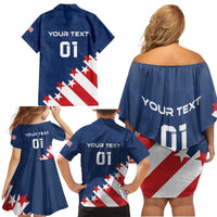 Custom USA Soccer Family Matching Off Shoulder Short Dress and Hawaiian Shirt Play To Win - Wonder Print Shop
