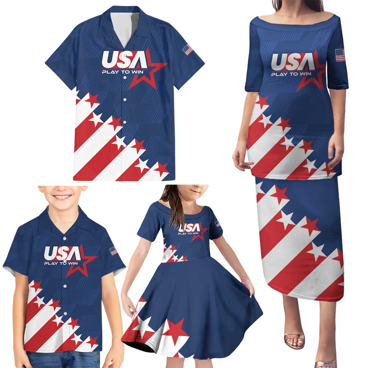 Custom USA Soccer Family Matching Puletasi and Hawaiian Shirt Play To Win - Wonder Print Shop
