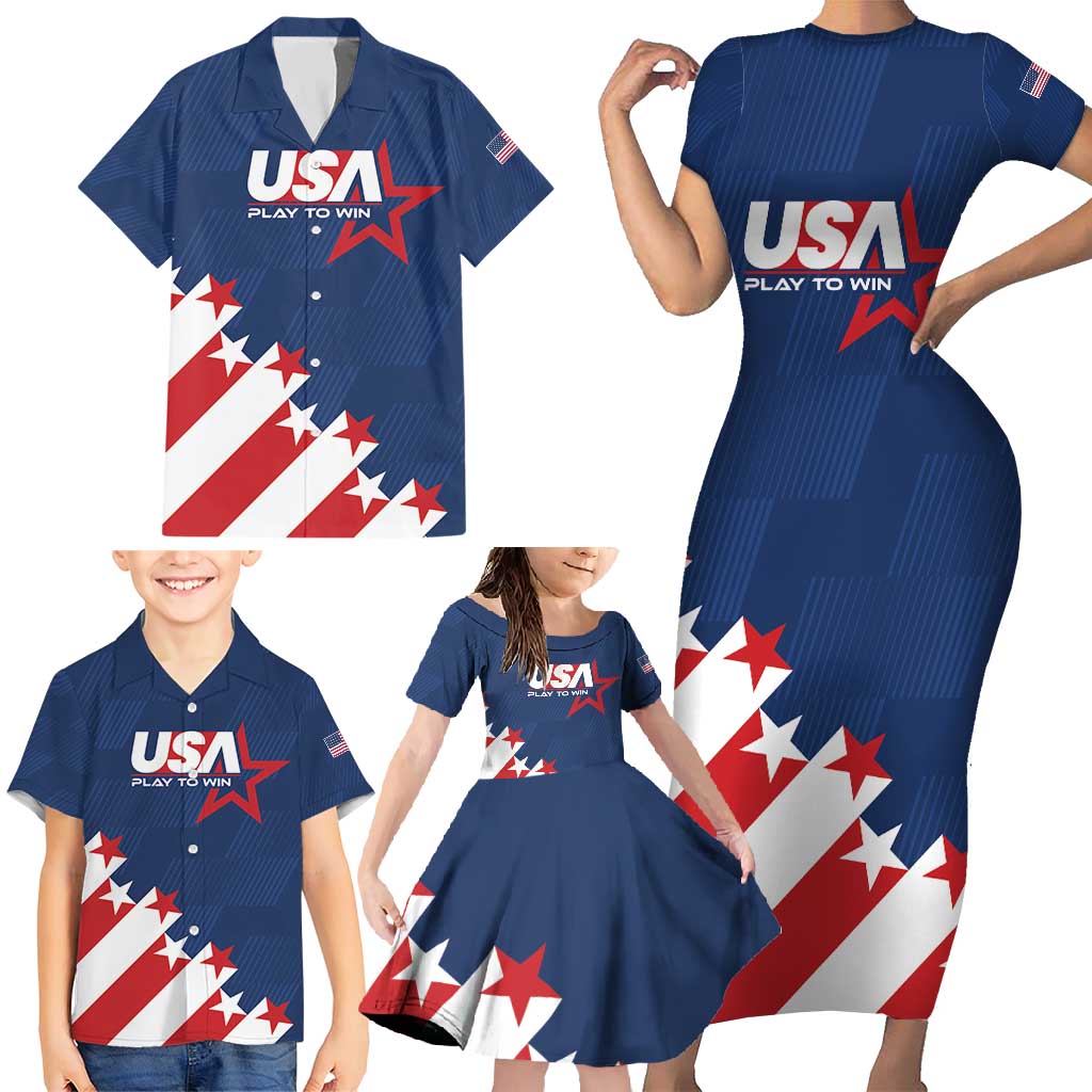 Custom USA Soccer Family Matching Short Sleeve Bodycon Dress and Hawaiian Shirt Play To Win - Wonder Print Shop