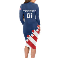 Custom USA Soccer Long Sleeve Bodycon Dress Play To Win - Wonder Print Shop