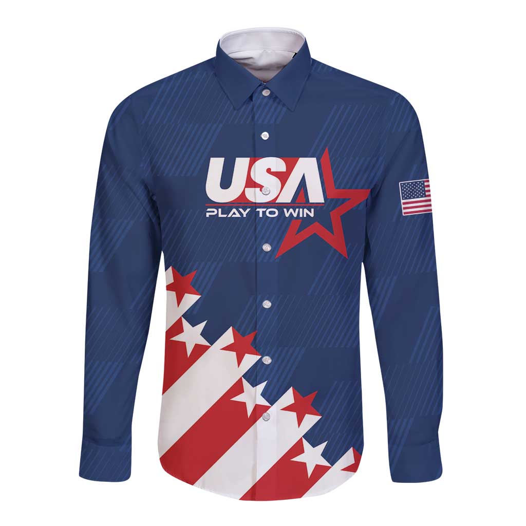 Custom USA Soccer Long Sleeve Button Shirt Play To Win - Wonder Print Shop