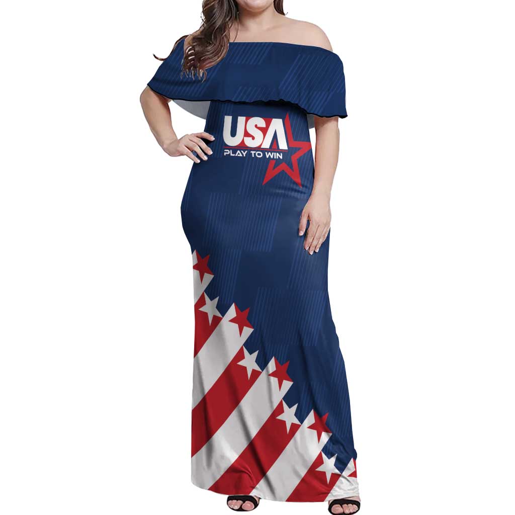 Custom USA Soccer Off Shoulder Maxi Dress Play To Win - Wonder Print Shop