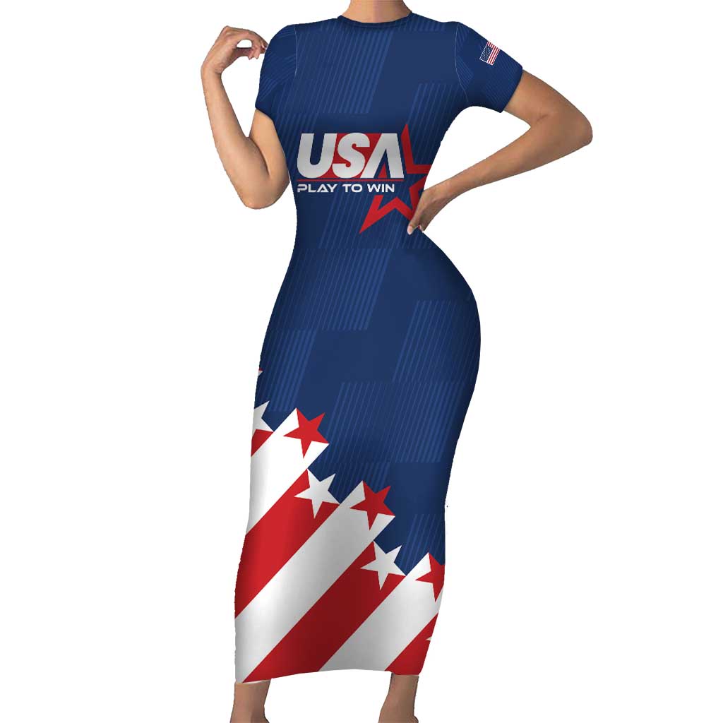 Custom USA Soccer Short Sleeve Bodycon Dress Play To Win - Wonder Print Shop