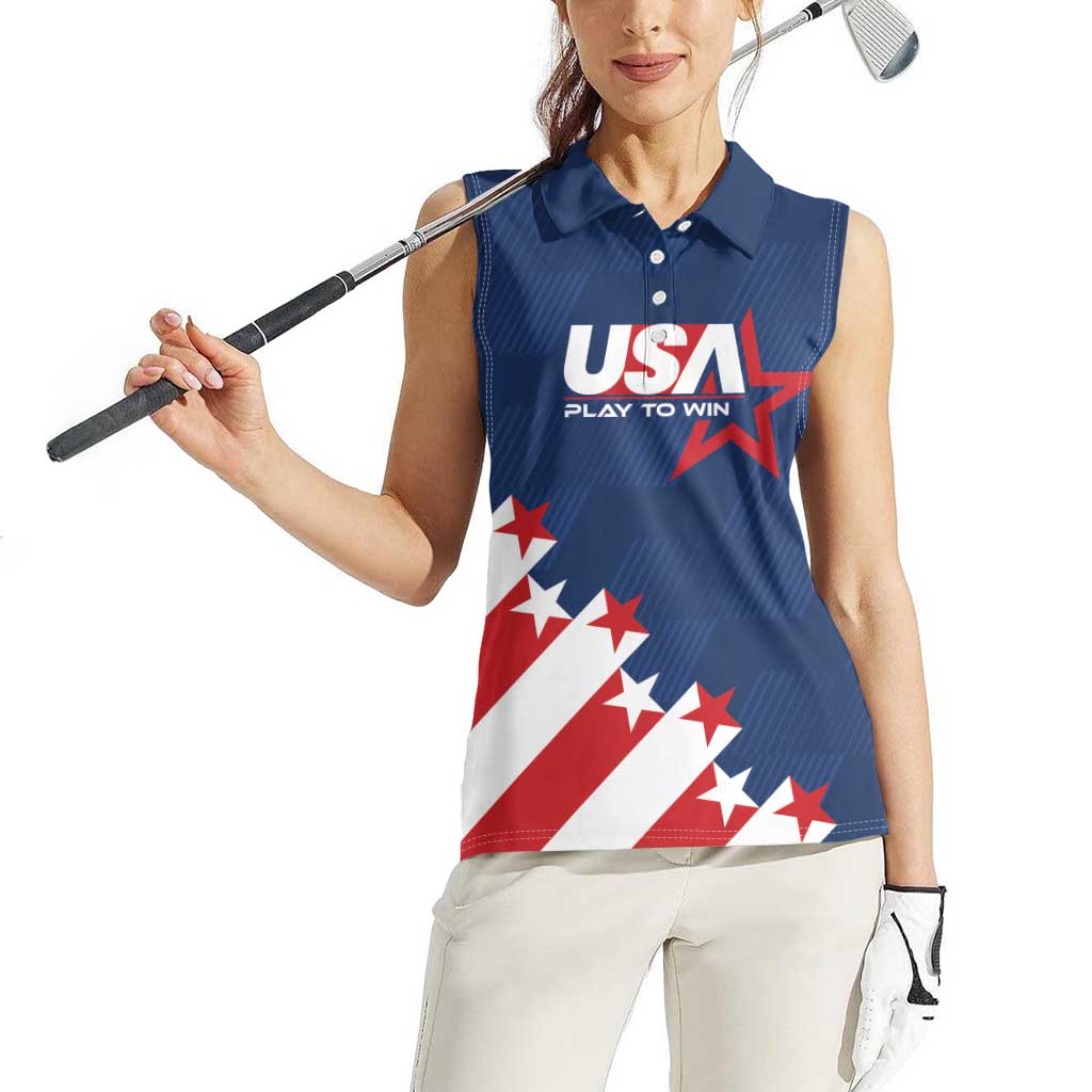Custom USA Soccer Women Sleeveless Polo Shirt Play To Win - Wonder Print Shop