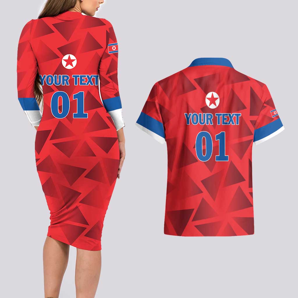 Custom North Korea Football Couples Matching Long Sleeve Bodycon Dress and Hawaiian Shirt Go Champion - Wonder Print Shop