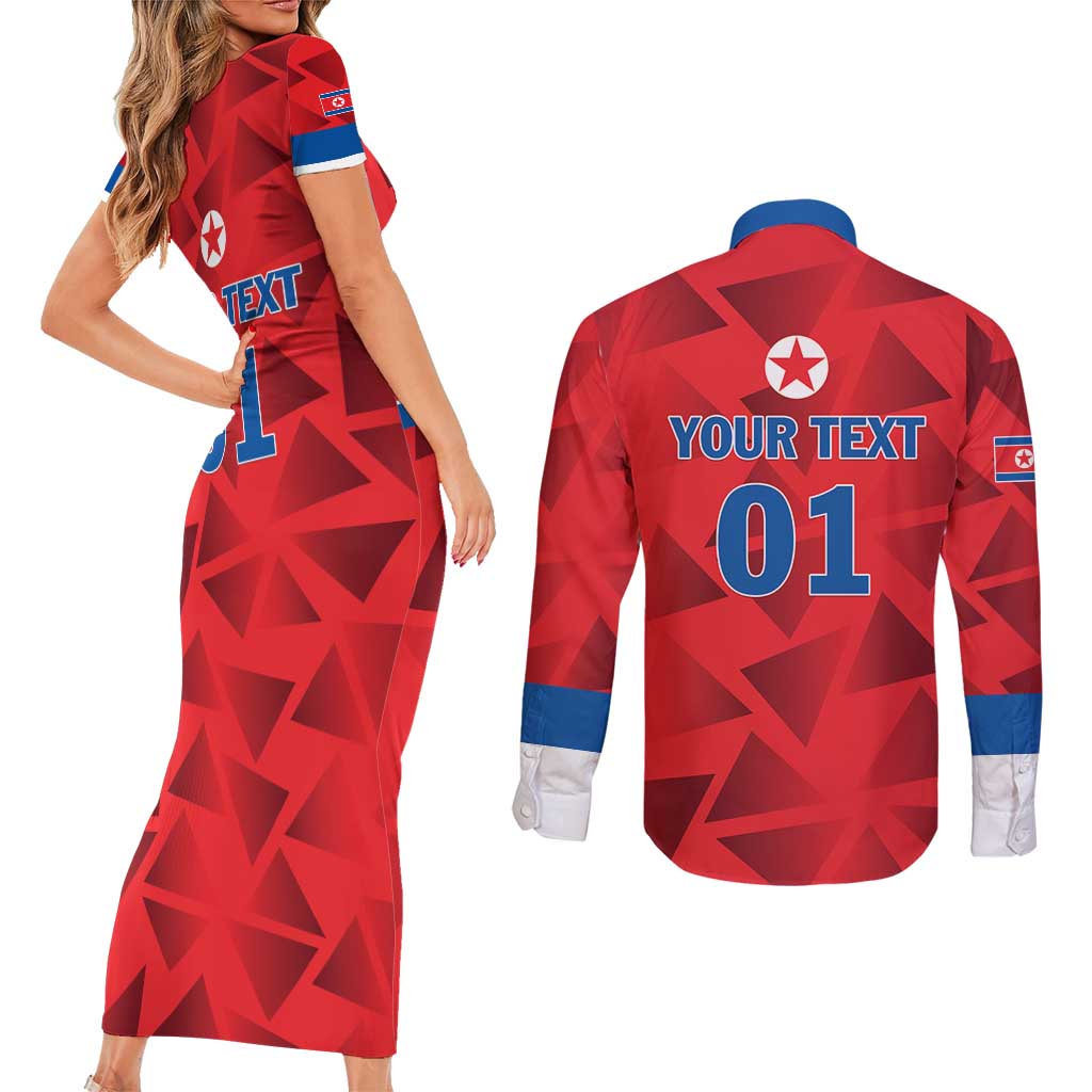 Custom North Korea Football Couples Matching Short Sleeve Bodycon Dress and Long Sleeve Button Shirt Go Champion - Wonder Print Shop