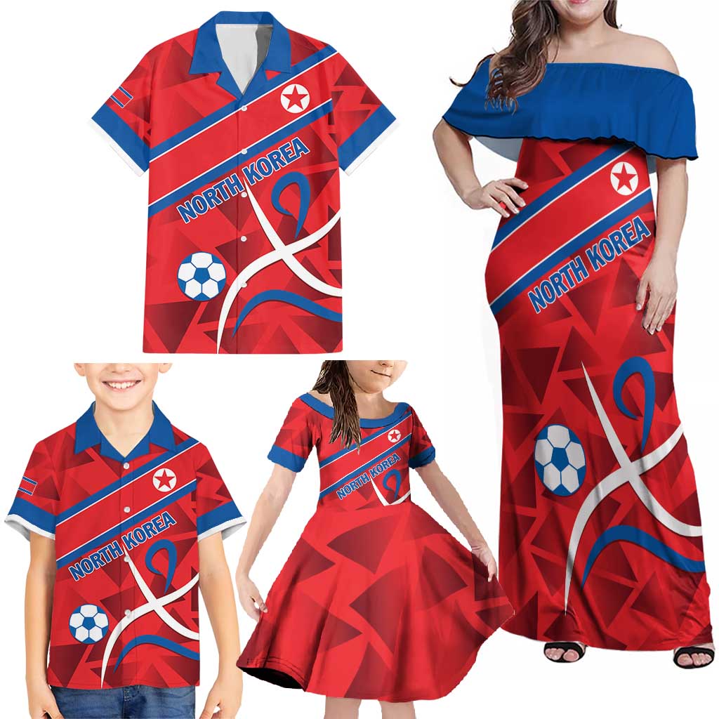 Custom North Korea Football Family Matching Off Shoulder Maxi Dress and Hawaiian Shirt Go Champion - Wonder Print Shop