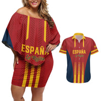 Custom Spain Football Couples Matching Off Shoulder Short Dress and Hawaiian Shirt Go La Rojita - Wonder Print Shop