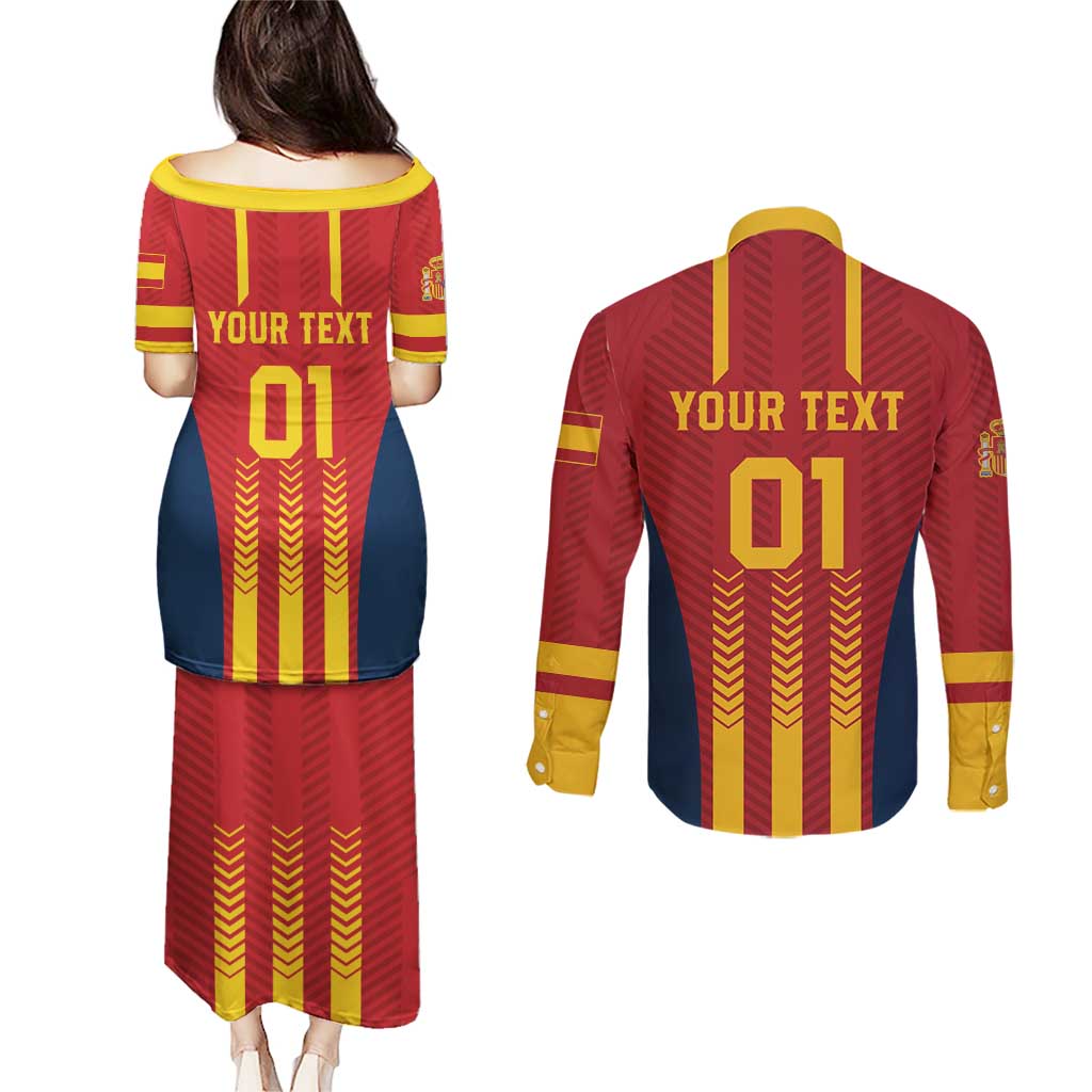 Custom Spain Football Couples Matching Puletasi and Long Sleeve Button Shirt Go La Rojita - Wonder Print Shop