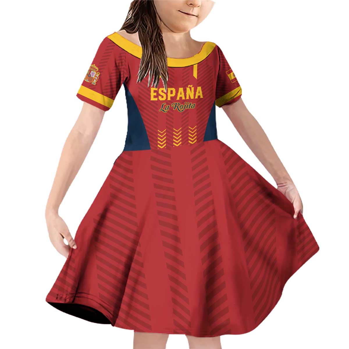 Custom Spain Football Family Matching Off Shoulder Short Dress and Hawaiian Shirt Go La Rojita - Wonder Print Shop