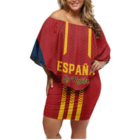 Custom Spain Football Family Matching Off Shoulder Short Dress and Hawaiian Shirt Go La Rojita - Wonder Print Shop