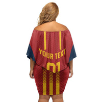 Custom Spain Football Family Matching Off Shoulder Short Dress and Hawaiian Shirt Go La Rojita - Wonder Print Shop