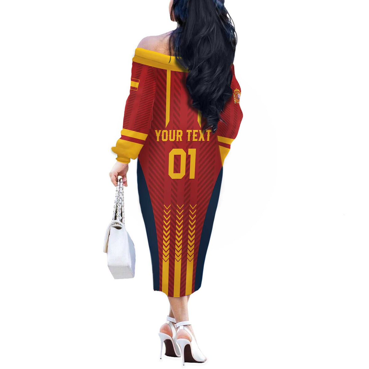 Custom Spain Football Off The Shoulder Long Sleeve Dress Go La Rojita - Wonder Print Shop
