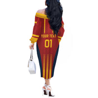 Custom Spain Football Off The Shoulder Long Sleeve Dress Go La Rojita - Wonder Print Shop