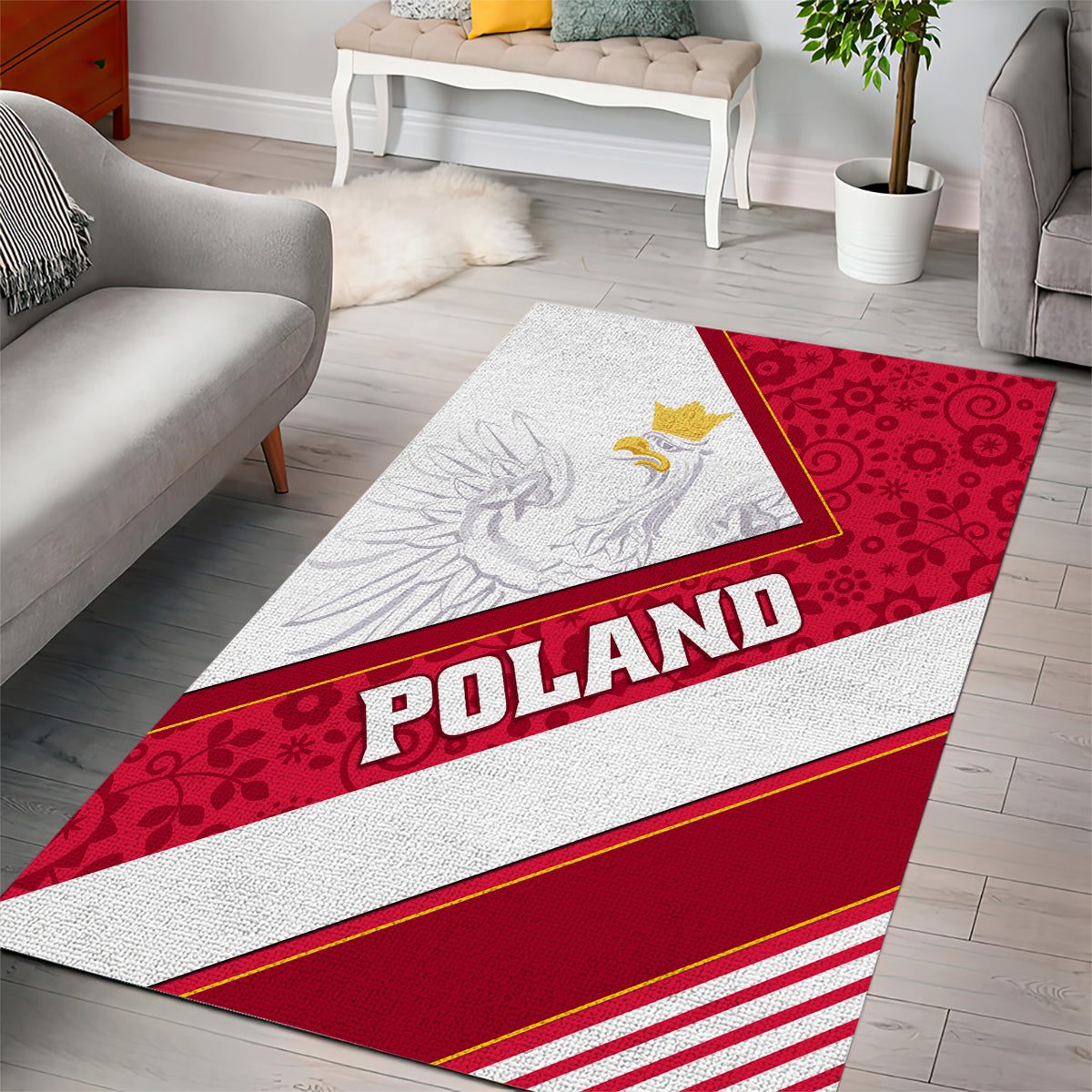 Poland Independence Day Area Rug Polska White Eagle Polish Floral Pattern - Wonder Print Shop