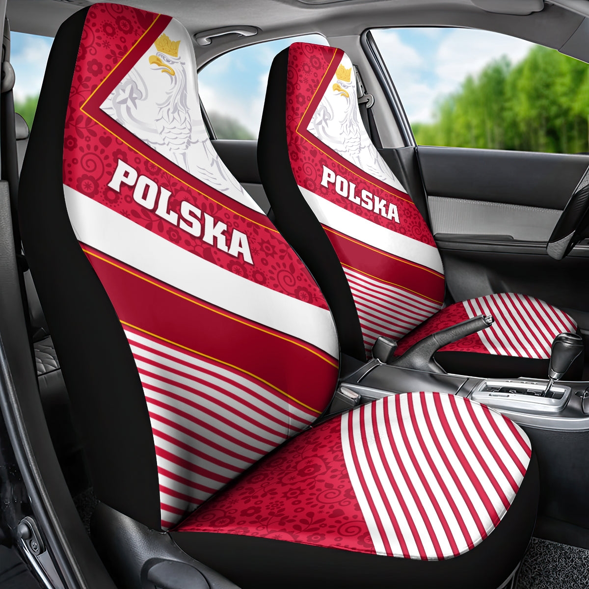Poland Independence Day Car Seat Cover Polska White Eagle Polish Floral Pattern - Wonder Print Shop