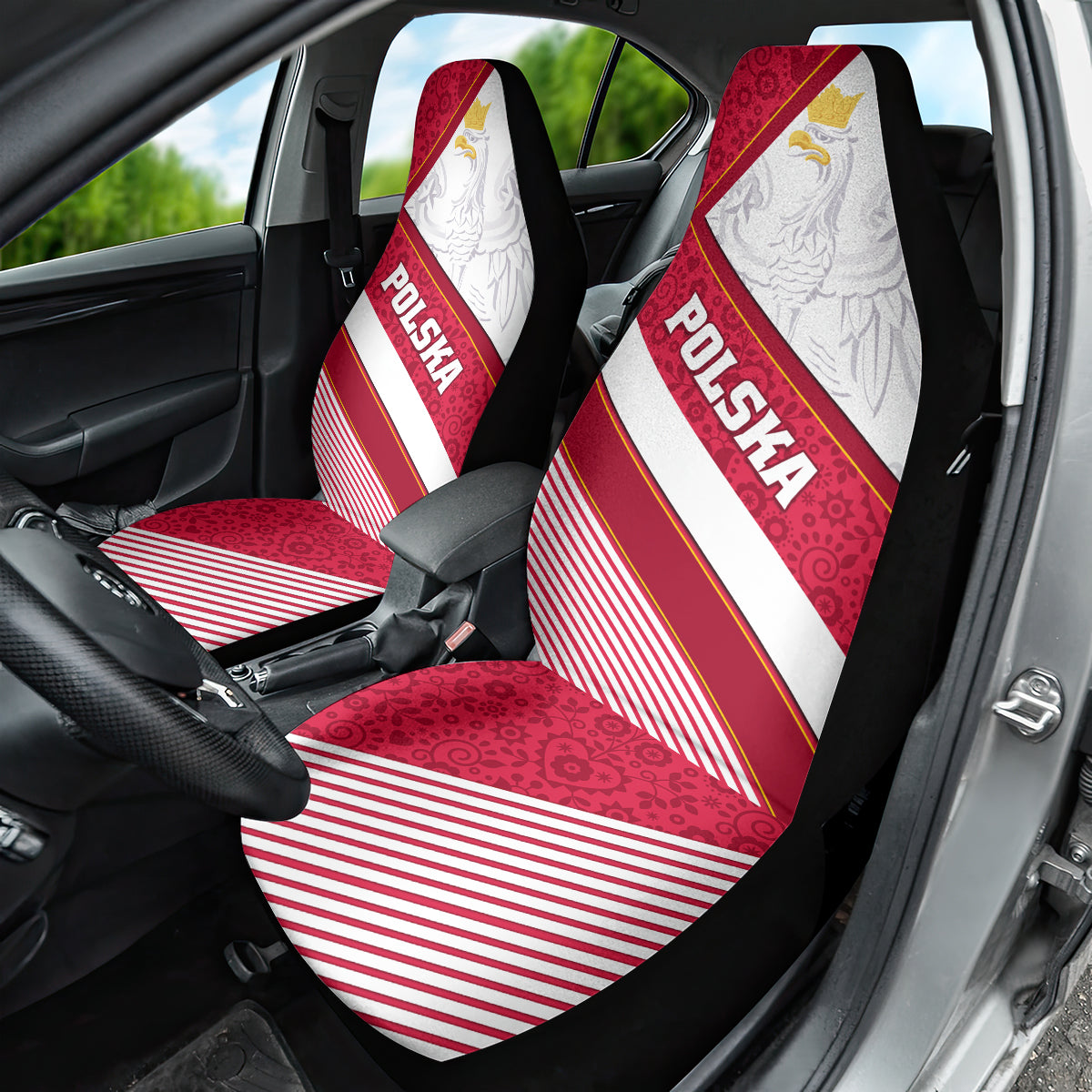 Poland Independence Day Car Seat Cover Polska White Eagle Polish Floral Pattern - Wonder Print Shop