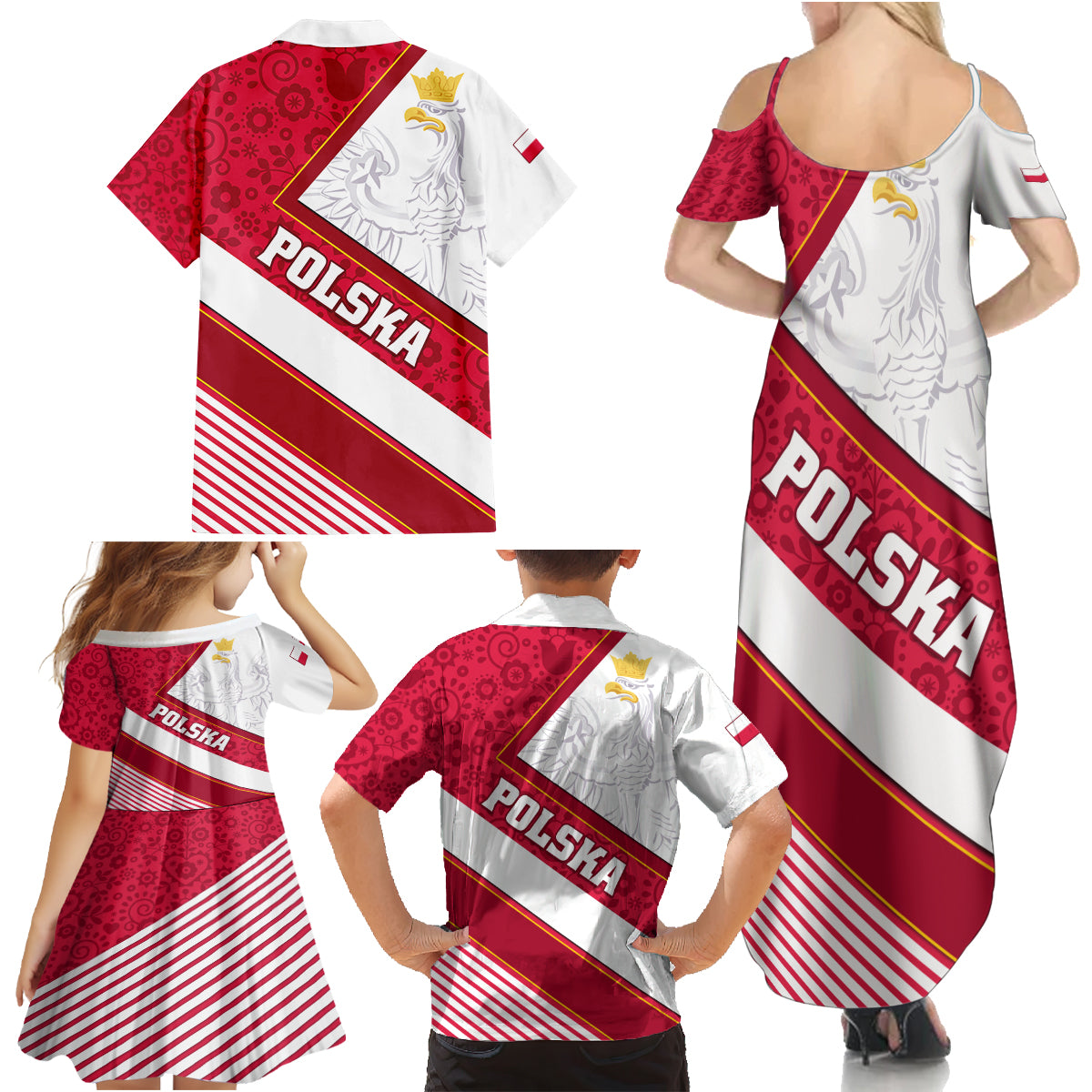 Poland Independence Day Family Matching Summer Maxi Dress and Hawaiian Shirt Polska White Eagle Polish Floral Pattern - Wonder Print Shop
