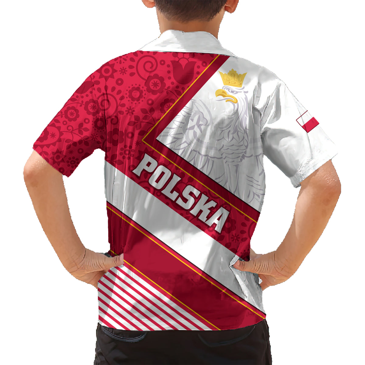 Poland Independence Day Kid Hawaiian Shirt Polska White Eagle Polish Floral Pattern - Wonder Print Shop