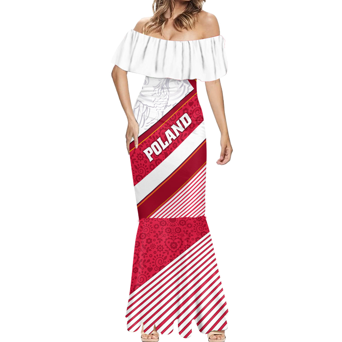 Poland Independence Day Mermaid Dress Polska White Eagle Polish Floral Pattern - Wonder Print Shop