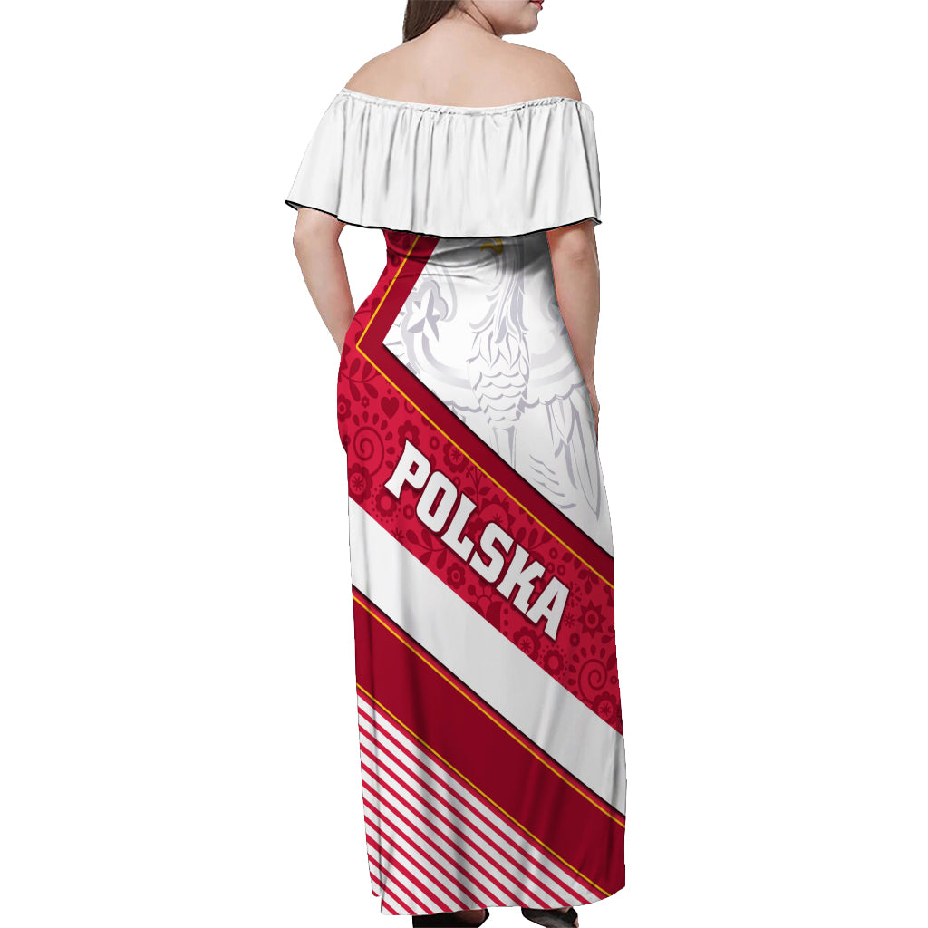 Poland Independence Day Off Shoulder Maxi Dress Polska White Eagle Polish Floral Pattern - Wonder Print Shop