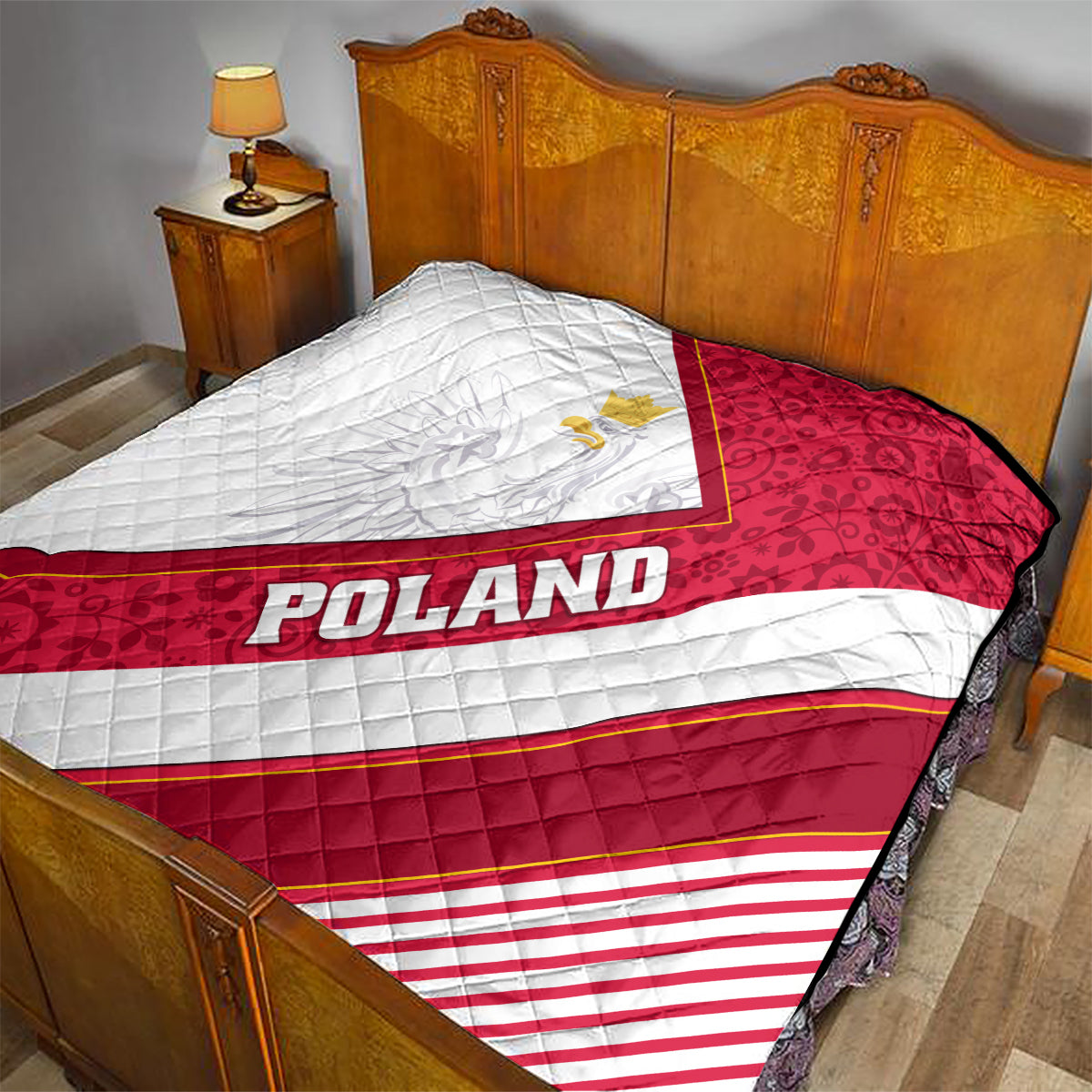 Poland Independence Day Quilt Polska White Eagle Polish Floral Pattern - Wonder Print Shop