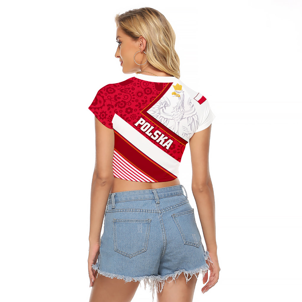 Poland Independence Day Raglan Cropped T Shirt Polska White Eagle Polish Floral Pattern - Wonder Print Shop