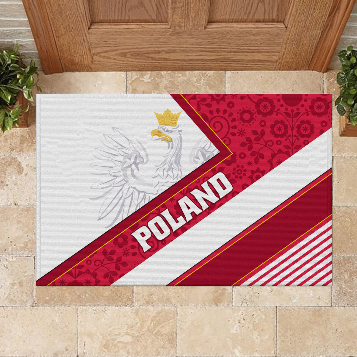 Poland Independence Day Rubber Doormat Polska White Eagle Polish Floral Pattern - Wonder Print Shop