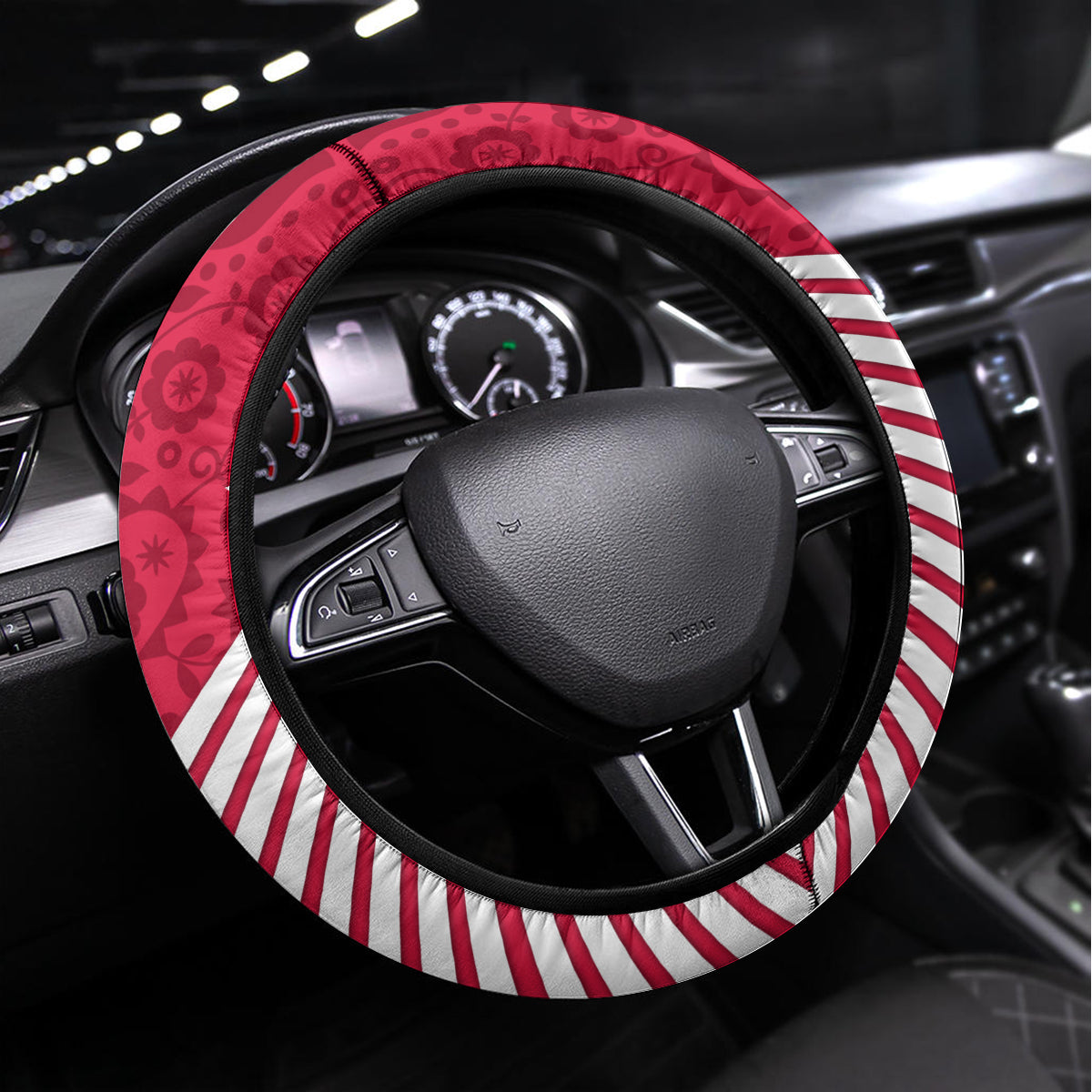 Poland Independence Day Steering Wheel Cover Polska White Eagle Polish Floral Pattern