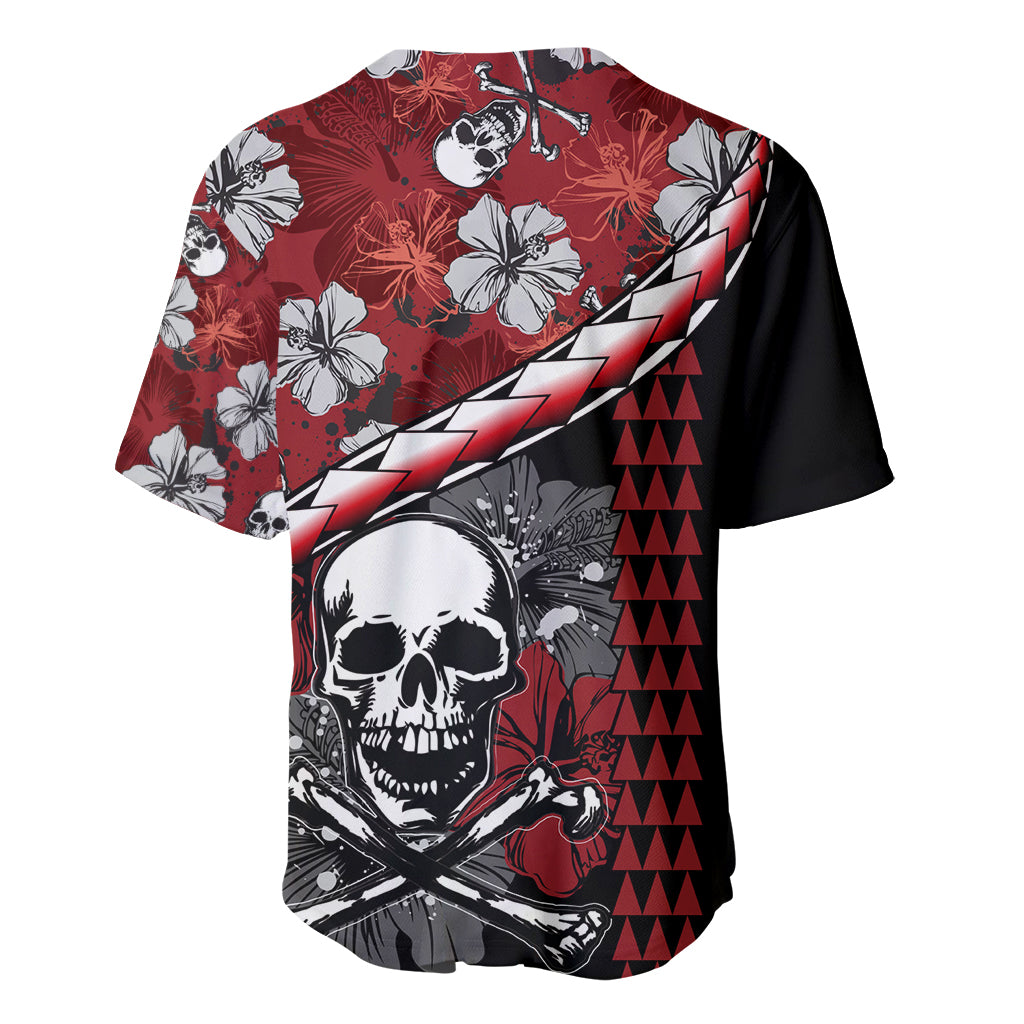 Hawaii Halloween Baseball Jersey Hibiscus Skull Kakau Pattern - Wonder Print Shop