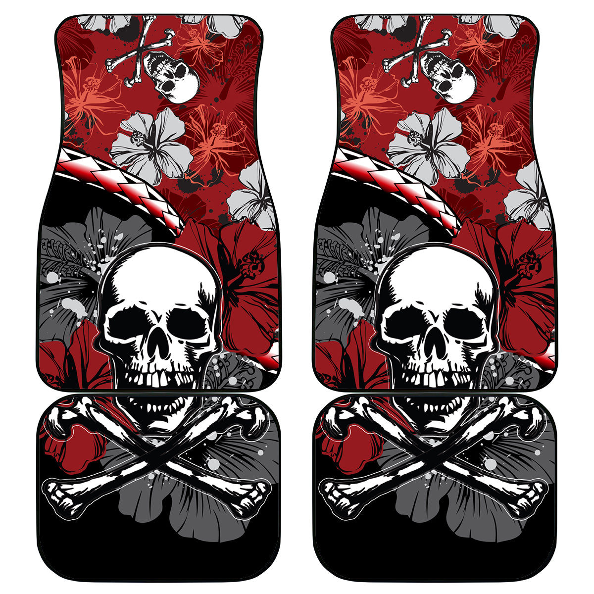 Hawaii Halloween Car Mats Hibiscus Skull Kakau Pattern - Wonder Print Shop