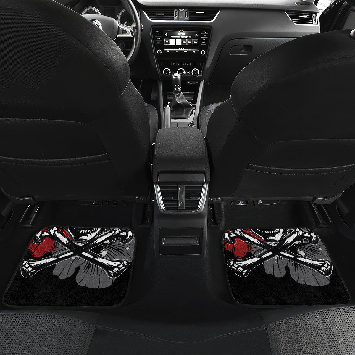 Hawaii Halloween Car Mats Hibiscus Skull Kakau Pattern - Wonder Print Shop