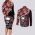 Hawaii Halloween Couples Matching Long Sleeve Bodycon Dress and Long Sleeve Button Shirts Hibiscus Skull Kakau Pattern - Wonder Print Shop