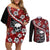 Hawaii Halloween Couples Matching Off Shoulder Short Dress and Long Sleeve Button Shirts Hibiscus Skull Kakau Pattern - Wonder Print Shop
