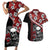 Hawaii Halloween Couples Matching Short Sleeve Bodycon Dress and Hawaiian Shirt Hibiscus Skull Kakau Pattern - Wonder Print Shop