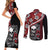 Hawaii Halloween Couples Matching Short Sleeve Bodycon Dress and Long Sleeve Button Shirts Hibiscus Skull Kakau Pattern - Wonder Print Shop