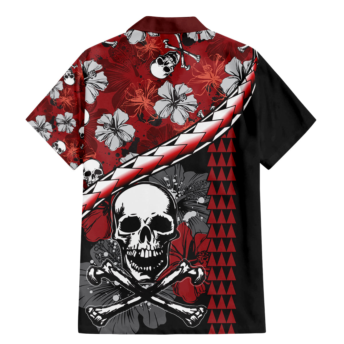 Hawaii Halloween Family Matching Mermaid Dress and Hawaiian Shirt Hibiscus Skull Kakau Pattern - Wonder Print Shop