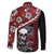 Hawaii Halloween Family Matching Off Shoulder Long Sleeve Dress and Hawaiian Shirt Hibiscus Skull Kakau Pattern - Wonder Print Shop