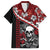 Hawaii Halloween Family Matching Off Shoulder Short Dress and Hawaiian Shirt Hibiscus Skull Kakau Pattern - Wonder Print Shop
