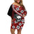 Hawaii Halloween Family Matching Off Shoulder Short Dress and Hawaiian Shirt Hibiscus Skull Kakau Pattern - Wonder Print Shop