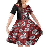 Hawaii Halloween Family Matching Short Sleeve Bodycon Dress and Hawaiian Shirt Hibiscus Skull Kakau Pattern - Wonder Print Shop