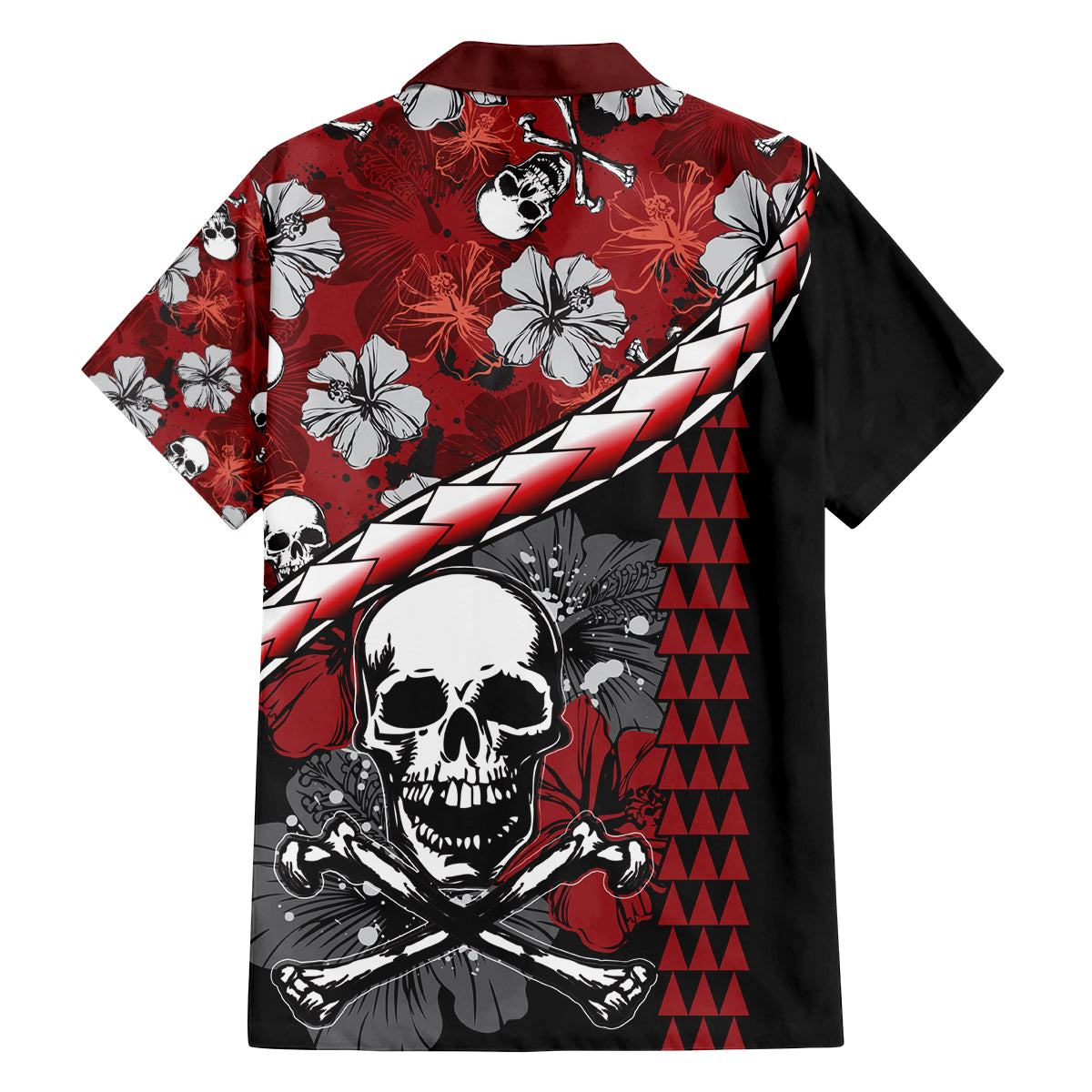 Hawaii Halloween Family Matching Summer Maxi Dress and Hawaiian Shirt Hibiscus Skull Kakau Pattern - Wonder Print Shop