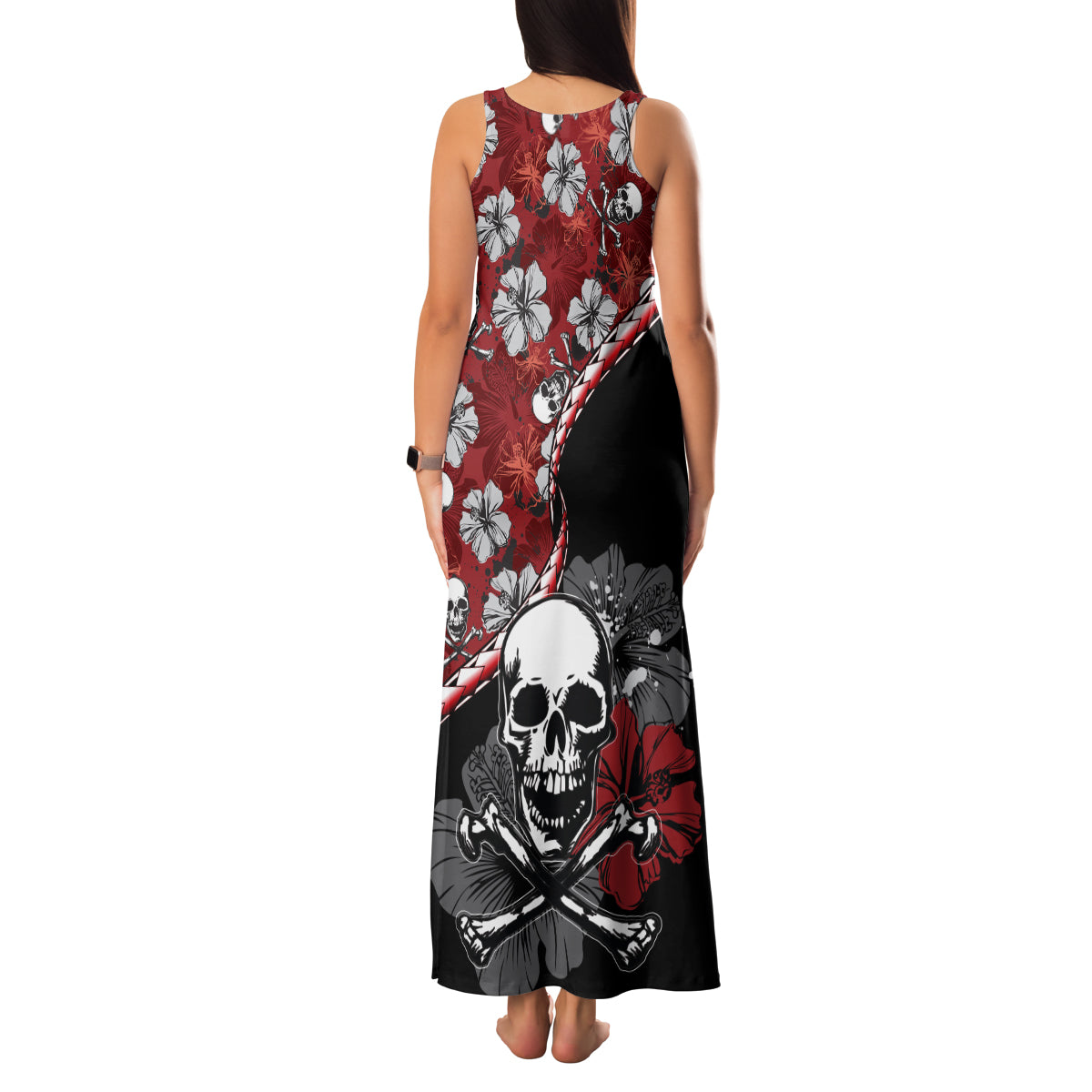 Hawaii Halloween Family Matching Tank Maxi Dress and Hawaiian Shirt Hibiscus Skull Kakau Pattern - Wonder Print Shop