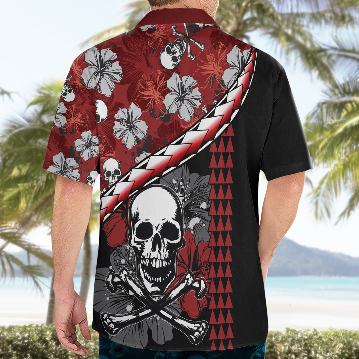 Hawaii Halloween Hawaiian Shirt Hibiscus Skull Kakau Pattern - Wonder Print Shop
