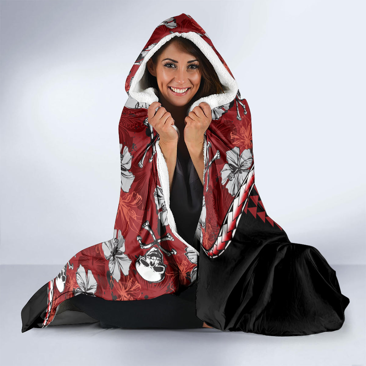 hawaii-halloween-hooded-blanket-hibiscus-skull-kakau-pattern