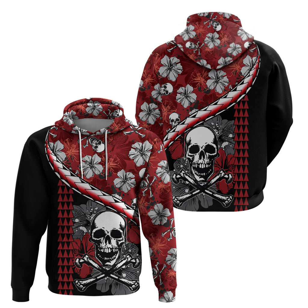 Hawaii Halloween Hoodie Hibiscus Skull Kakau Pattern - Wonder Print Shop