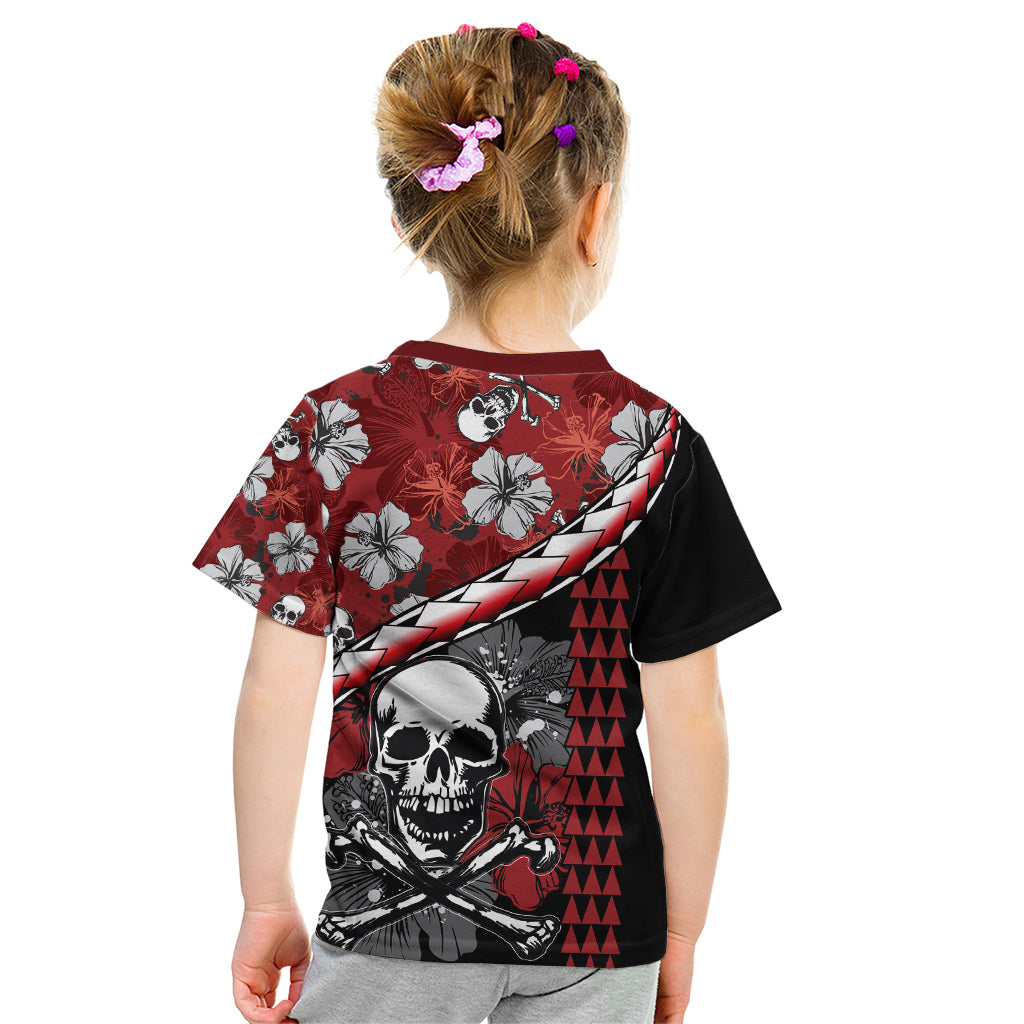 Hawaii Halloween Kid T Shirt Hibiscus Skull Kakau Pattern - Wonder Print Shop