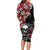 Hawaii Halloween Long Sleeve Bodycon Dress Hibiscus Skull Kakau Pattern - Wonder Print Shop