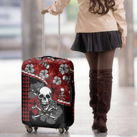 Hawaii Halloween Luggage Cover Hibiscus Skull Kakau Pattern - Wonder Print Shop